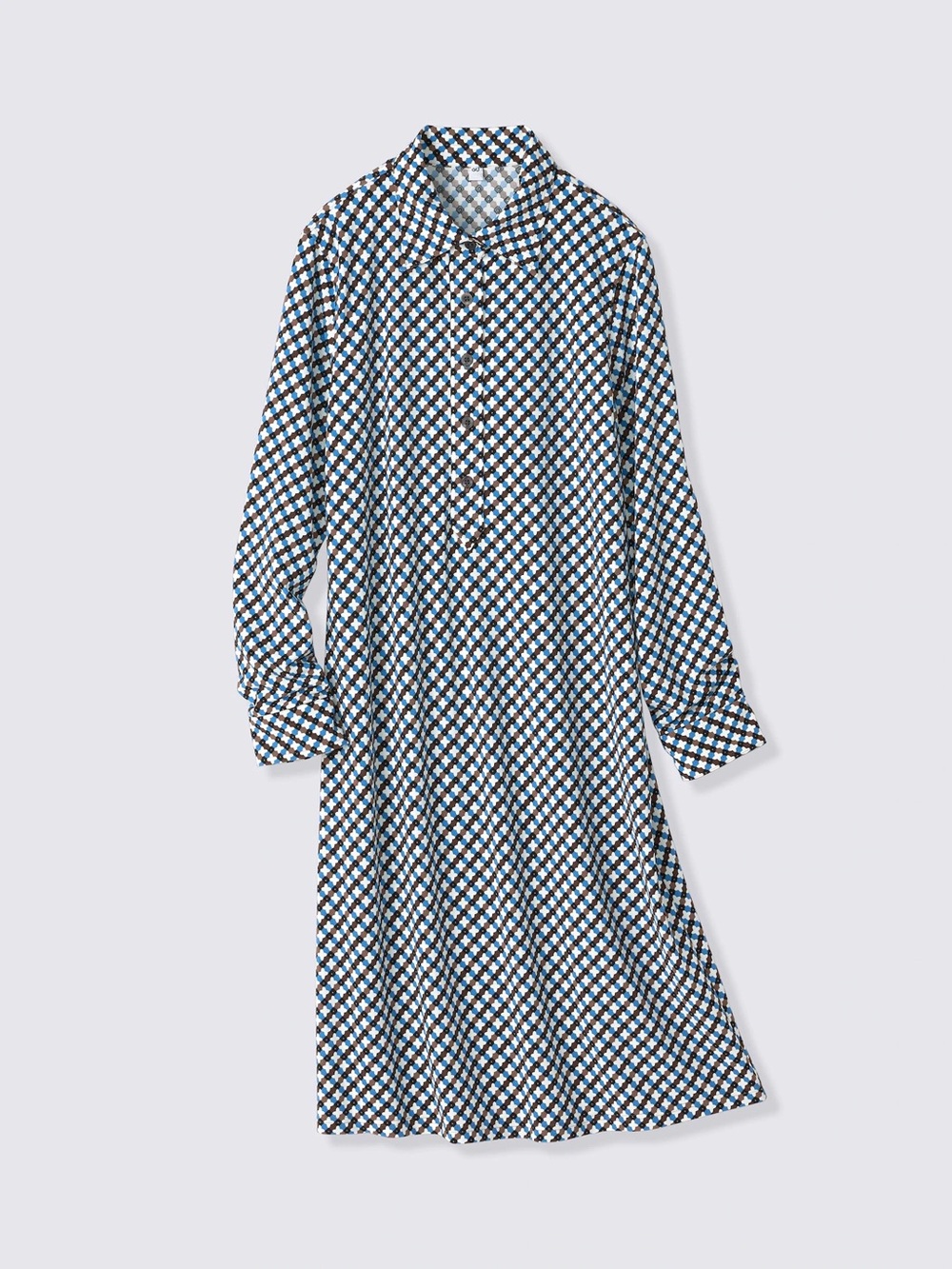 COS Blue and White Geometric Long-Sleeve Shirt Dress